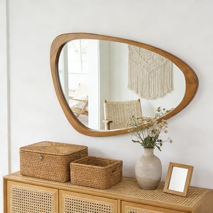 Irregular Asymmetrical Wall Mirror 19"x30" Wooden Frame Bathroom Mirror