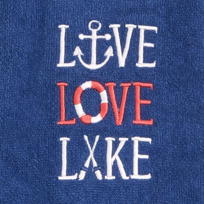 Ritz 2-Piece Cotton Velour Bathroom Hand Towel Set, Embroidered Live Love Lake Design, Soft Navy Blue Nautical Decorative Towels for Lake House, Cottage, Cabin Decor, 16” x 26”