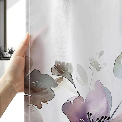 Sanzugh Purple Floral Shower Curtain, Cute Boho Watercolor Flower Wildflower Leaves Butterfly White Fabric Shower Curtains Set for Bathroom Decorative with Hooks 72 X 78 inch Spring Bath Decor