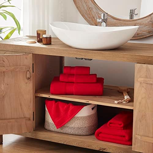 COZYART Luxury Bath Towel Set 3 PCS, Red 100% Turkish Cotton 650 GSM