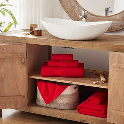 COZYART Luxury Bath Towel Set 3 PCS, Red 100% Turkish Cotton 650 GSM