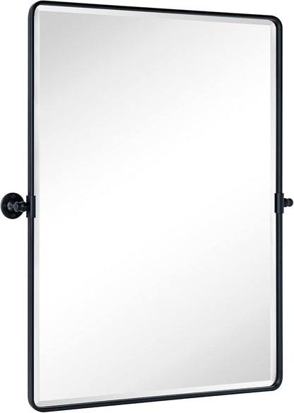 TEHOME Pivot Mirror Matt Black Tilt Vanity Mirror Large Black Metal Framed Rectangle Tilting Beveled Vanity Mirrors for Wall, Vertical Hanging, Overall 34.14 x 40 inches (Mirrror 30 x 40 inches)
