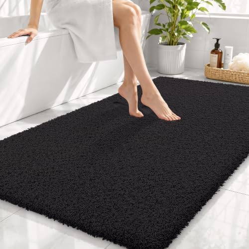 OLANLY Microfiber Large Bathroom Rugs 44x32, Soft Absorbent Bath Mat, Black