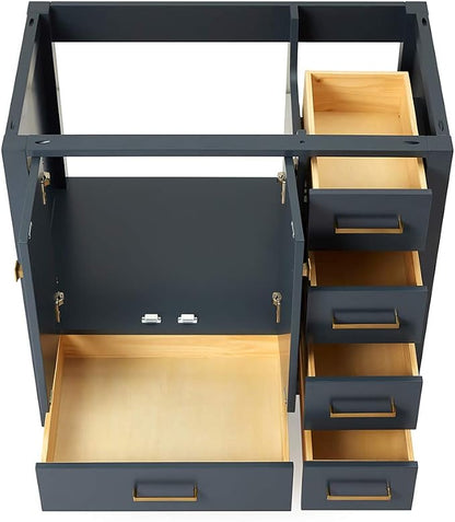 ARIEL Cambridge 36-inch Bathroom Vanity Base Cabinet,Solid Wood, 2 Soft Closing Doors, 5 Dovetail Drawers, Midnight Blue