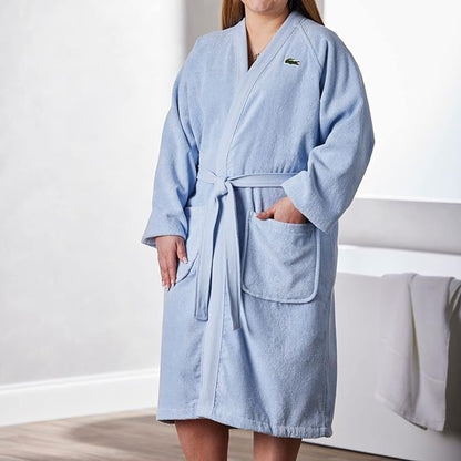 Lacoste Classic Pique Bath Robe, 100% Soft Cotton Terry, Unisex Adult Bathrobe, Absorbent & Quick Drying, One Size Fits Most