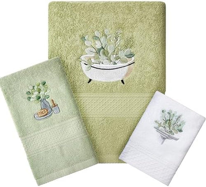 Peryiter 3 Pack Eucalyptus Leaves Decorative Bath Towel Set