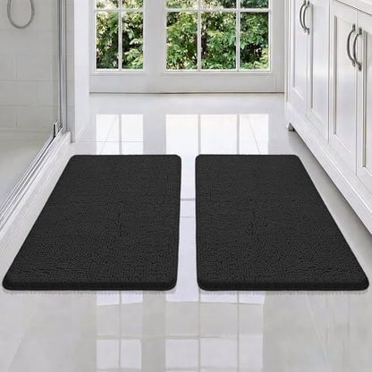 Bcoimo Bath Rug Mat Set,2 Piece Thick Absorbent Chenille Bathroom Mat Black