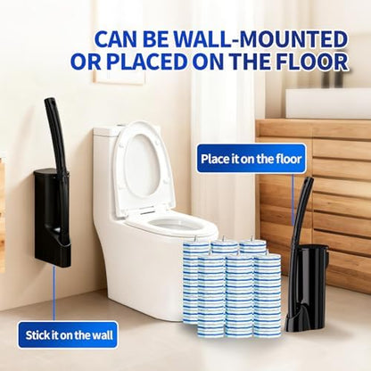 2 Pack Disposable Toilet Brush and Holder Set,Extended Handle with 72 Cleaner Refills Toilet Brush for Toilet Bowl Cleaners,Bathroom Cleaning, Bathtub.Disposable Toilet Cleaning System
