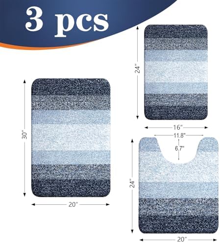 OLANLY Microfiber Bathroom Rugs Sets 3 Piece, 30"x20"+24"x16"+24"x20"