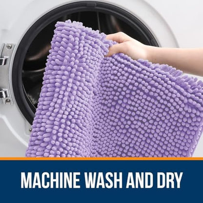 OLANLY Chenille Bathroom Rugs Mats Sets 2 Piece, 30"x20"+24"x20", Lavender