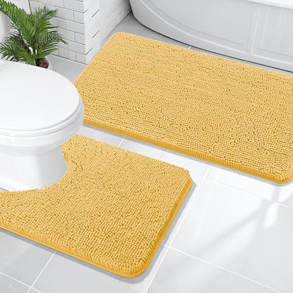 OLANLY Chenille Bathroom Rugs Mats Sets 2 Piece, 47"x20"+24"x20", Yellow