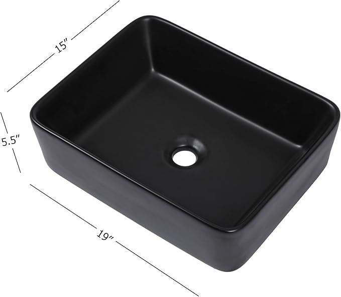 Vessel Sink Rectangular - 19"x15" Modern Bathroom Rectangle Above Matte Black Porcelain Ceramic Vessel Vanity Sink Art Basin