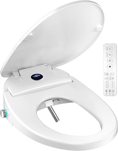 Bidet Toilet Seat, Bidet Seat with Remote Control, Warm Water Wash, Heated Seat, Air Dryer, Soft Close Lid, Night Light, Self Cleaning Nozzle, LED Display, Requires Outlet - Round