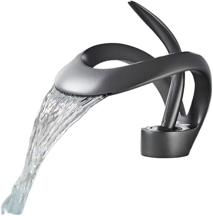Faucet Modern Brass Bathroom Basin Faucet with Waterfall Spout Deck Mount Hot Cold Water Mixer Tap Durable Construction(Gray) Faucet