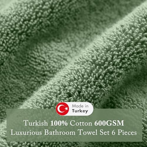 Madison Park 100% Turkish Cotton 600 GSM Bath Towel Set, 6 Piece, Green