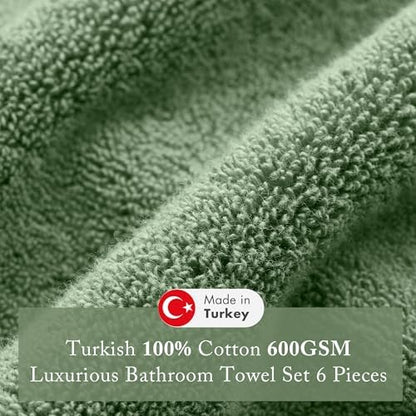 Madison Park 100% Turkish Cotton 600 GSM Bath Towel Set, 6 Piece, Green