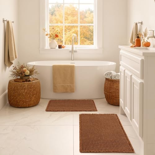 MIULEE Fall Terracotta Set of 2 Waffle Bathroom Rugs Bath Mat 17x24 Inch