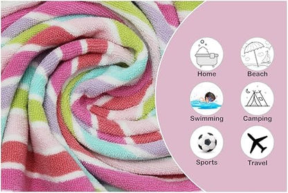 ORIGINAL KIDS 6 Piece Towel Set - 100% Cotton Cabana Stripe Kids Towel Set