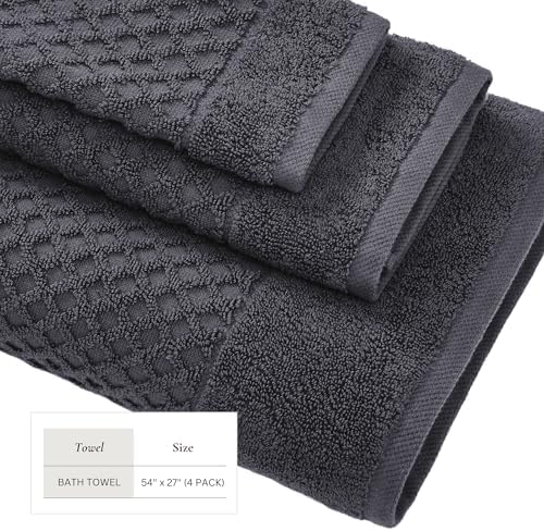 Great Bay Home Bath Towels - 100% Cotton 4 Pack 54x27 Bath Towel Set - Absorbent, Durable, Quick-Dry Towels for Bathroom (Stone Blue)