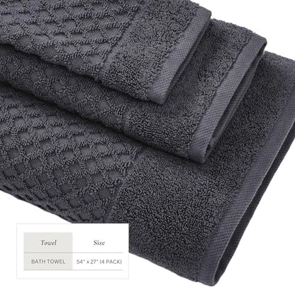 Great Bay Home Bath Towels - 100% Cotton 4 Pack 54x27 Bath Towel Set - Absorbent, Durable, Quick-Dry Towels for Bathroom (Stone Blue)
