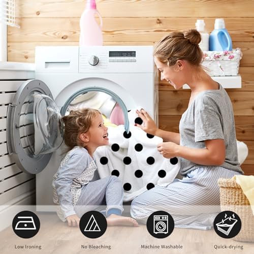 Polka Dots Shower Curtain, Black White Waterproof Fabric Shower Curtain for Bathroom with Modern Abstract Geometric Circle Bath Curtain Decor with Hooks, Machine Washable, 60''Wx72''L