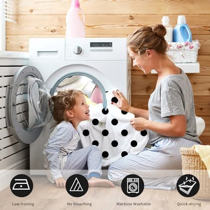Polka Dots Shower Curtain, Black White Waterproof Fabric Shower Curtain for Bathroom with Modern Abstract Geometric Circle Bath Curtain Decor with Hooks, Machine Washable, 72''Wx72''L