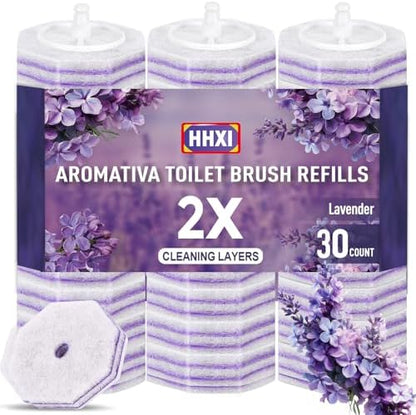 30Ct Aromative Toilet Brush Refills, Double-Layer Cleaning Pads Added, Compatible with Most Toilet Brushes， Lavender（Patented）