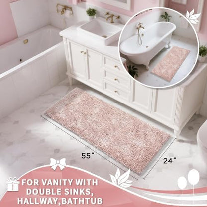 Yimobra Long Bathroom Rugs Runner 55x24 Inch, Extra Thick Soft Absorbent Chenille Bath Mat, Non Slip Machine Washable, Quick Dry Bath Rugs for Bathroom Floor, Tub and Shower, Pink