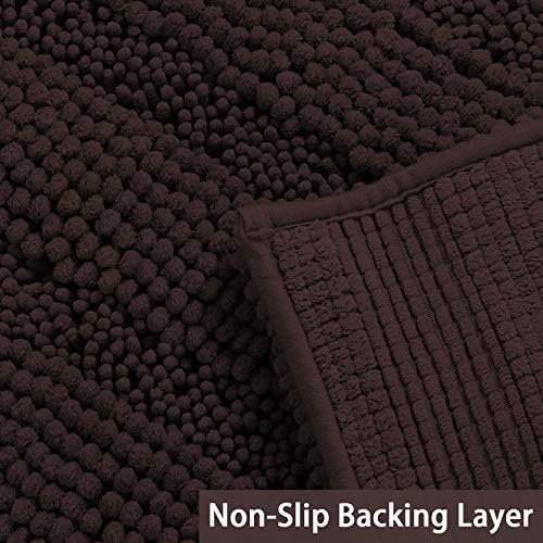 Turquoize Bathroom Runner Rug Extra Long Chenille Area Rug Non-Slip Brown Bath Room Rug Shag Shower Mat Bathroom Rugs Kitchen Rugs Washable Bath Mats for Kitchen 59 x 20 inches, Brown