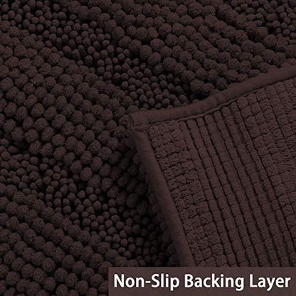 Turquoize Bathroom Runner Rug Extra Long Chenille Area Rug Non-Slip Brown Bath Room Rug Shag Shower Mat Bathroom Rugs Kitchen Rugs Washable Bath Mats for Kitchen 59 x 20 inches, Brown
