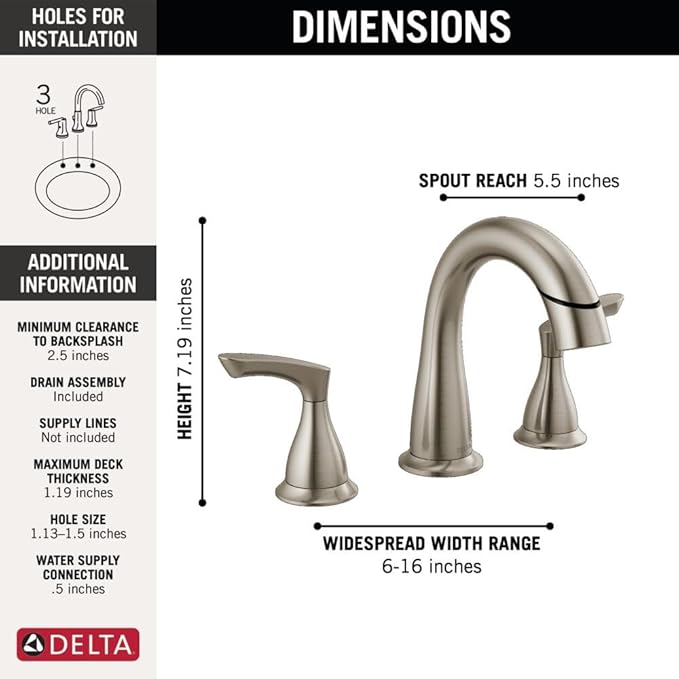 Delta Broadmoor Brushed Nickel Bathroom Faucet with Sprayer, 8 Inch 3 Hole Widespread Bathroom Sink Faucet with Pull Out Sprayer, Push-Pop Drain, SpotShield Stainless 35765LF-SPPD