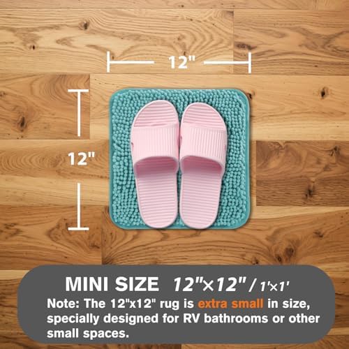 Small Bathroom Rug 12"x12" – Washable and Absorbent Mini Bath Mat, Non Slip, Thick Soft Chenille Bath Rugs for Bathroom, Shower, Locker Rug(Teal)