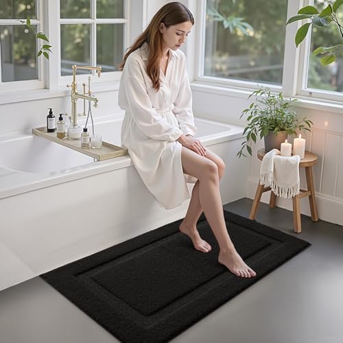 LUMI Large Bathroom Rugs Soft Absorbent, Non Slip Bath Mat 24x43, Black