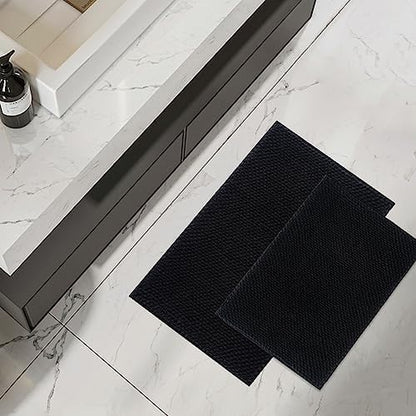 FRESHMINT Chenille Bath Rugs Set 2 Pieces, Black, 17''x24''+20''x32''