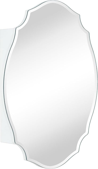 TOMACE Frameless Assymetrical Oval Medicine Cabinet with Beveled Mirror Irregular Surface Bathroom Medicine Cabinet Mirror with Storage for Bathroom 19'' H x 24'' W