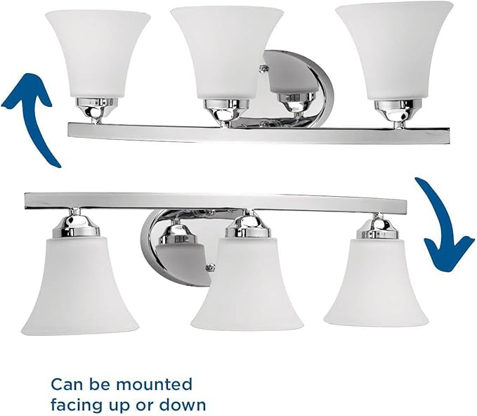 Progress Lighting P2010-15 Adorn Etched Glass Traditional Bath Vanity Light, 21.5 in x 7.5 in x 6.625 in, 3-Light, Polished Chrome
