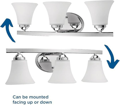 Progress Lighting P2010-15 Adorn Etched Glass Traditional Bath Vanity Light, 21.5 in x 7.5 in x 6.625 in, 3-Light, Polished Chrome