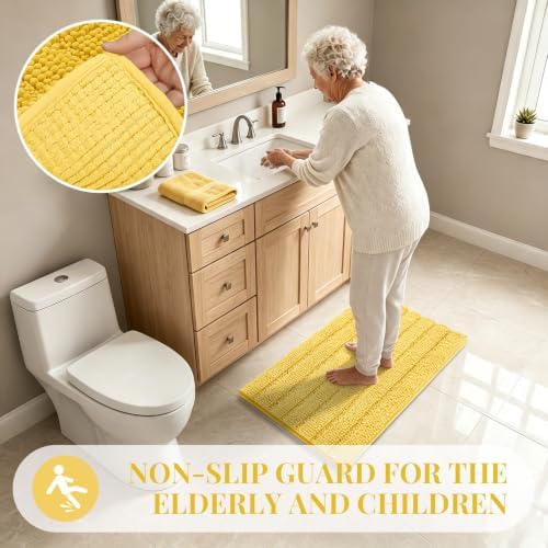 Bcoimo Bath Rug Mat,Yellow Chenille High Absorbent Bathroom Shower Tub Mats