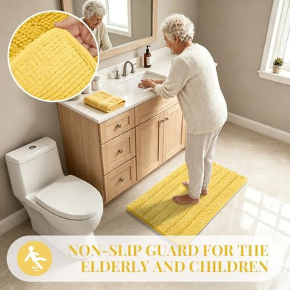 Bcoimo Bath Rug Mat,Yellow Chenille High Absorbent Bathroom Shower Tub Mats