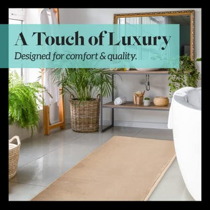 Memory Foam Bath Mat Non Slip Absorbent Super Cozy Velvet Bathroom Rug Carpet (72 inches X 24 inches, Beige)