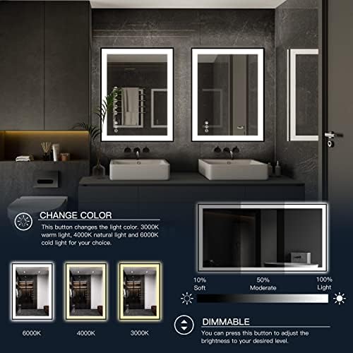 ISKM 40x24 Framed LED Bathroom Mirror, Dimmable Front & Backlit, Anti-Fog