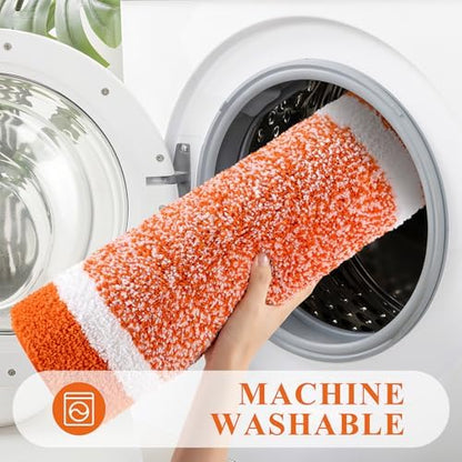 Pauwer 3 Piece Bathroom Rug Set, Non Slip Washable Bath Mat, Orange