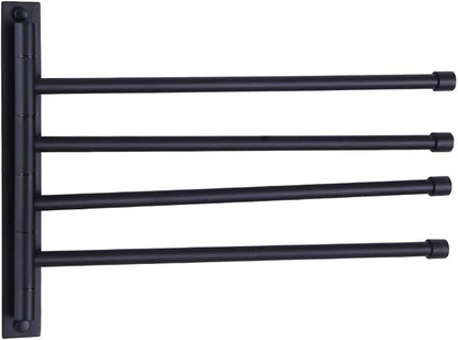 GERZWY Swivel Towel Bar SUS 304 Stainless Steel 4-Arm Bathroom Swing Hanger Towel Rack Holder Storage Organizer Space Saving Wall Mount Matte Black HYG04-BK