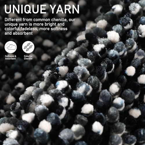 Yimobra Luxury Chenille U-Shaped Toilet Rug, Super Soft Shaggy Contour Bath Mat for Bathroom Floor, Fluffy, Water Absorbent, Non Slip, Machine Washable, Dry Quickly, 24''x 20'', Black & Dark Grey