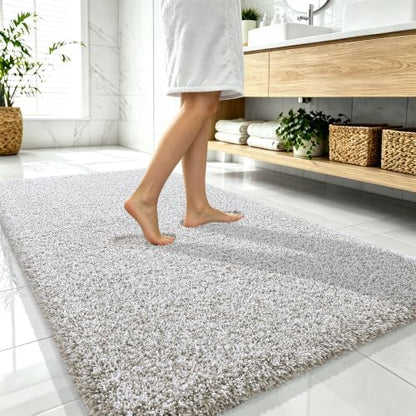 OLANLY Microfiber Bathroom Rugs 59x35, Quick Dry Bath Mat, Greige and White