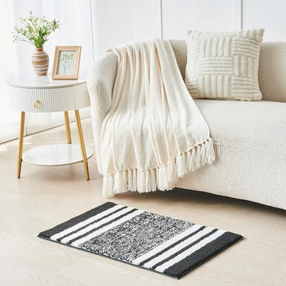 CozeCube Jet Black Striped 36"x24" Non Slip Washable Bath Mat