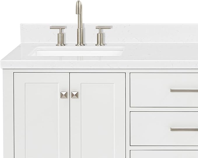 ARIEL Cambridge 66-inch Bathroom Vanity with Sink,Solid Wood, 1.5-inch Carrara White Quartz Countertop, Double Rectangular Porcelain Sink, 4 Soft Closing Doors, 6 Dovetail Drawers, White