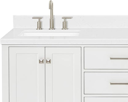 ARIEL Cambridge 66-inch Bathroom Vanity with Sink,Solid Wood, 1.5-inch Carrara White Quartz Countertop, Double Rectangular Porcelain Sink, 4 Soft Closing Doors, 6 Dovetail Drawers, White