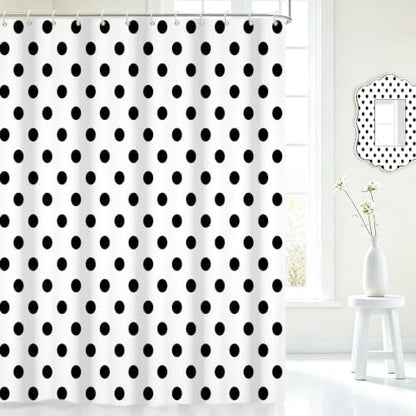 Polka Dots Shower Curtain, Black White Waterproof Fabric Shower Curtain for Bathroom with Modern Abstract Geometric Circle Bath Curtain Decor with Hooks, Machine Washable, 65''Wx72''L