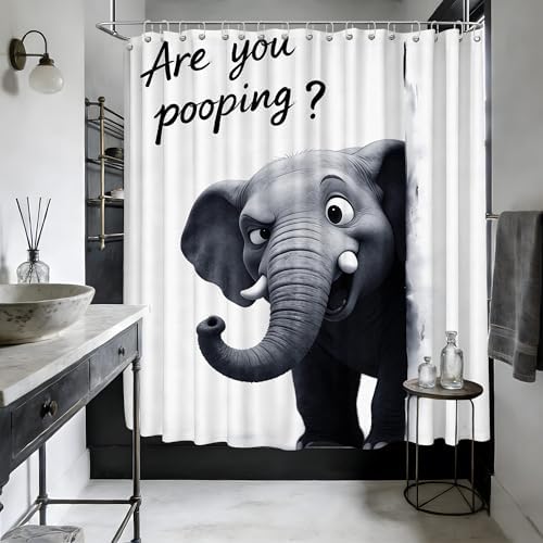 Extra Long Shower Curtain Funny Elephant Clawfoot Tub, 108 x 72 in
